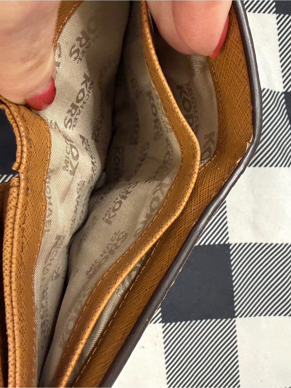Michael Kors Cognac Pebbled Leather Zip Wallet with Gold Plaque - Picture 7 of 10